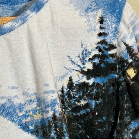 Vintage Collections ETC. Sequined Cabin Sleigh Snow Scene top. Women’s XL - Picture 4 of 9